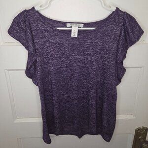 White House Black Market Purple Short Flutter Sleeve Top - Women's Size Small